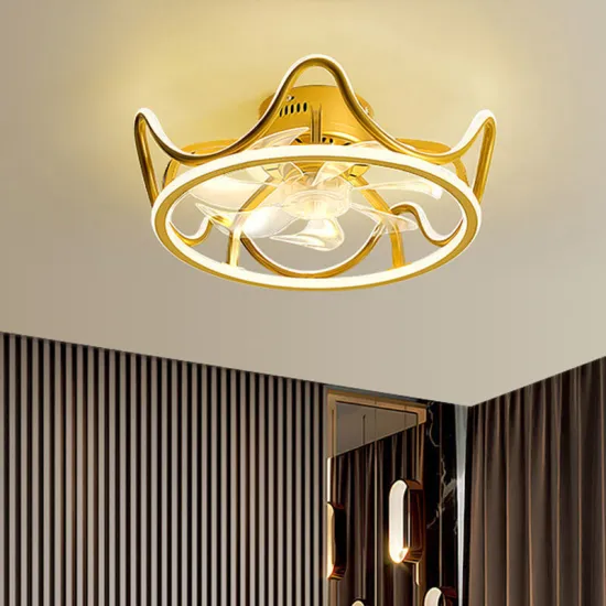Modern Crown Shaped LED Chandelier Fan with Retractable Blades and Dimmable Lighting