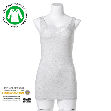 Large size light grey melange organic cotton lady sleeveless tank top