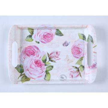 Customized pattern melamine home kitchen tray with handle