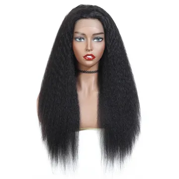 Yaki Kinky Straight Lace Front Wig 100% Brazilian Human Hair Pre Plucked Hairline Transparent Lace Frontal Wig For Black Women