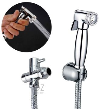 Chrome Wall-Mounted Brass Toilet Bidet with Valve and 1.2m Hose