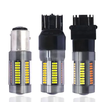 Dual Colors 4014 64SMD BAY15D 1157 LED Bulbs for Car Driving, Turn Signals, and Brake Lights (White/Amber)