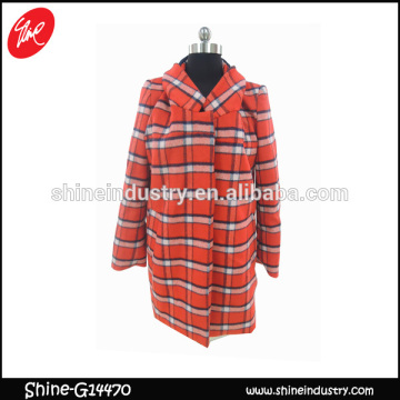 Long woolen women winter striped overcoat with hood