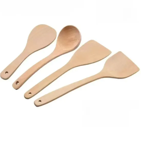 Non-Stick Lacquer, Wax-Free Kitchenware & Utensils Set: Long Handle Wooden Cooking Tools