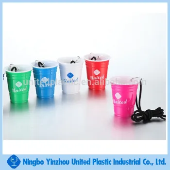 2 oz plastic double wall Solo Cup with lanyard