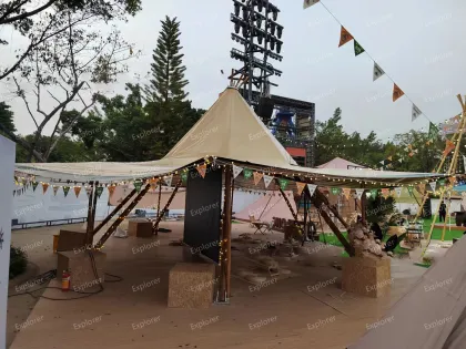 Indian Luxury Glamping Shelter - 6.5m Diameter Canvas Tent with Rainproof Sunshade