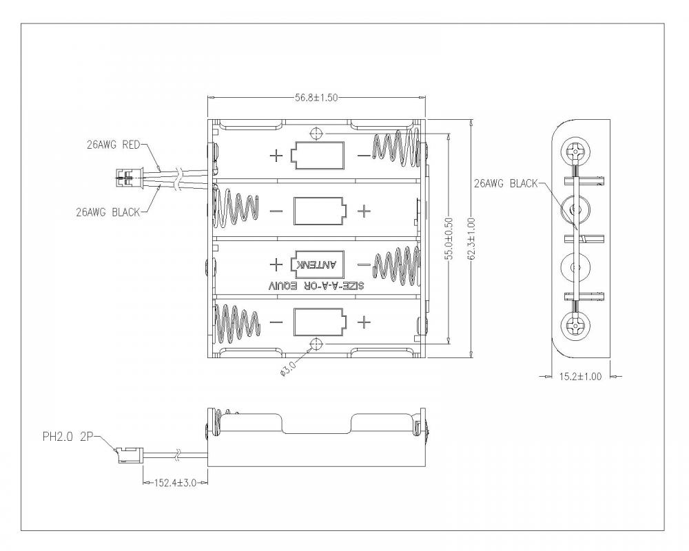 BBA-5-4-BS-478cn 4 bitar AA-batterilhållare