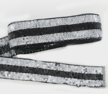 Custom high quality silver sequin black polyester lace fabric trim for dress