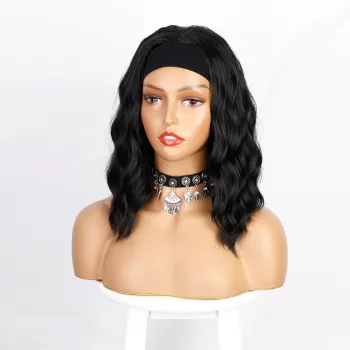 Dropshipping heat resistant synthetic headband wig extention no comb with clips half wig with headband attached white women