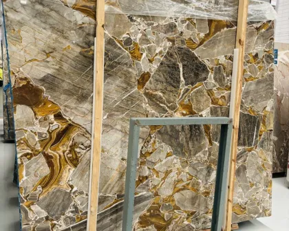 Customized Bugatti Gold Marble Fusion Stone Countertop and Floor Design