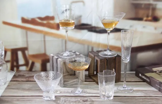 champagne glass set with hammered design