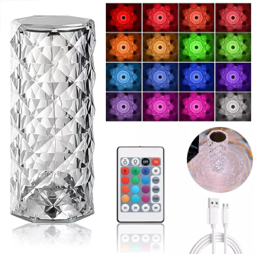 Smart LED Rose Crystal Table Lamp with RGB Color and Remote Control