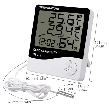 Electronic Digital Temperature Humidity Meter - Home Thermometer Hygrometer with Indoor/Outdoor Weather Station and Clock