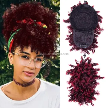 High Puff Afro Kinky Curly Synthetic Drawstring Ponytail With Bangs Hair Extensions Short Pony Tail Hair Bun Clip in for Women
