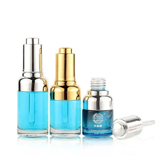 High Quality Cosmetic Transparent Gold Dropper Serum Bottle