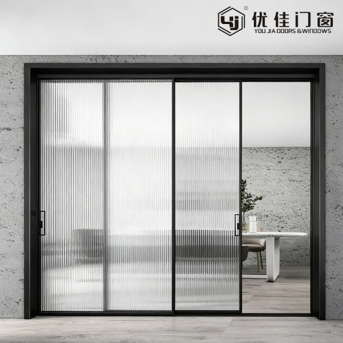 Porta deslizante de vidro canelado com moldura fina