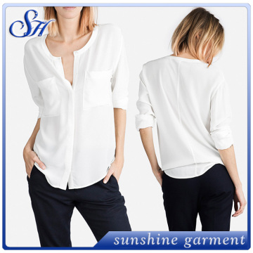 Office Lady plain color round collar shirt