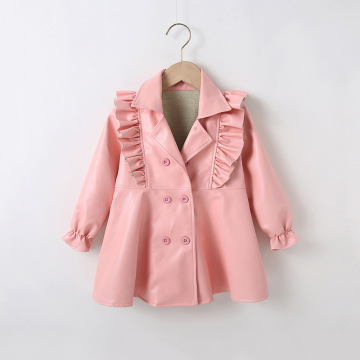 Girls &#39;Spring dan Autumn Dresses Long P PU Jacket