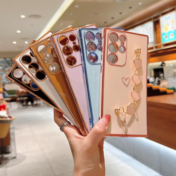 Girl Love Heart Bracelet โทรศัพท์สำหรับ Samsung S23/S22 Ultra พร้อมโซ่