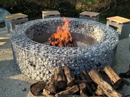 Gabion Fire Pit BBQ Grill Assembly