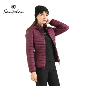 SANTELON Winter Women Ultralight Padded Jacket Coat Lady Slim Short Parka Outdoor Warm Clothing Portable Store In A Bag S20005