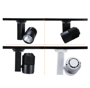 Adjustable angle track lights are used in shops