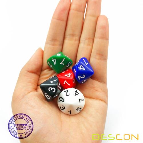 BESCON 5pcs Paquete de dados D14 numerados 1 a 7 Dos veces - 14 lados Lados de colores surtidos de 5 juegos