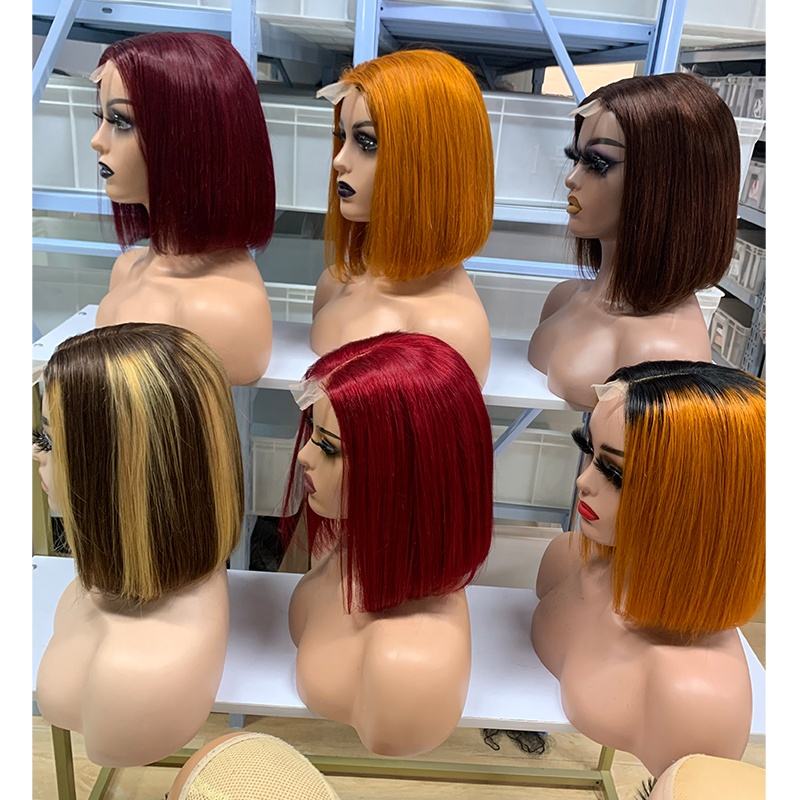 Grousshandel 13x4 Voll Frontal Faarf riicht Bob Wigs réi brazilianeschen Hoer Vendor Mënsche mënschlech Hoer wigs fir schwaarz Fraen