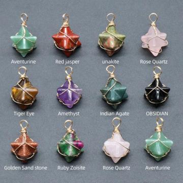 Tiger Eye Merkaba Star Pendants for Necklace Jewelry