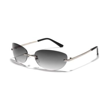 Mode -futuristische Sonnenbrille Vintage INS Trendy Simple Design Rahmenlose Sonnenbrille UV400 Metall Randless Shades