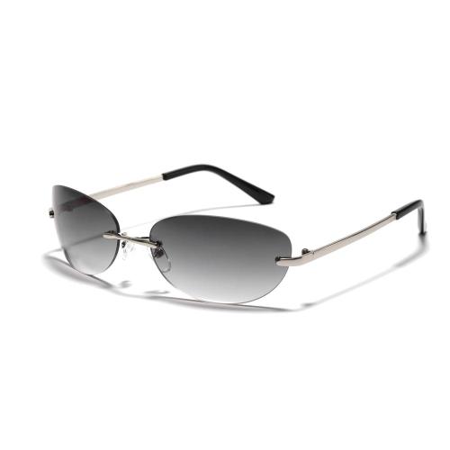 Gafas de sol futuristas de moda Ins Vintage Trendy Simple Design Gafas de sol sin marco UV400 Metal Bordes sin borde