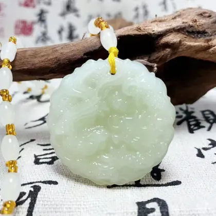 Vintage Style Artificial Jade Necklace with Dragon and Phoenix for Wedding Gifts and Good Luck