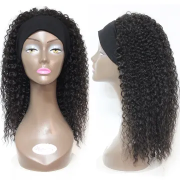Synthetic Mixed 30% Human Hair Headband Wig For Black Women Jerry Curly Medium Length 18" Black Color Machine Hair Wigs