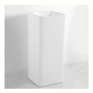 White Ceramic Freestanding Pedestal Wash Basin - Modern Floor-Mounted Bathroom Sink