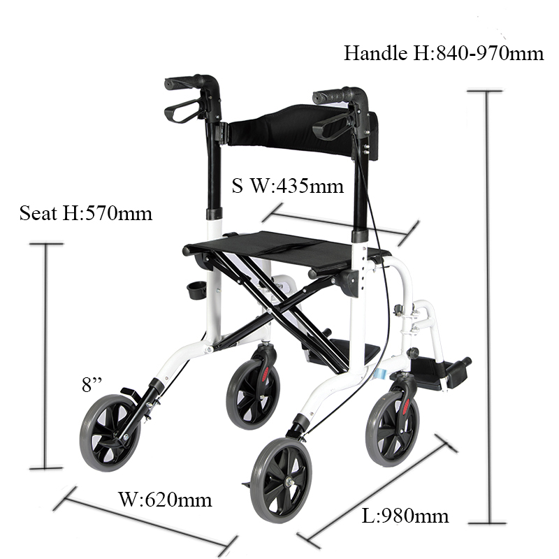 2 In 1 Rollator Walker & Transportstoel Vouwrolstoel Rolling Mobiliteit Walking Hulp met veiligheidsgordel en afneembare voetsteunen