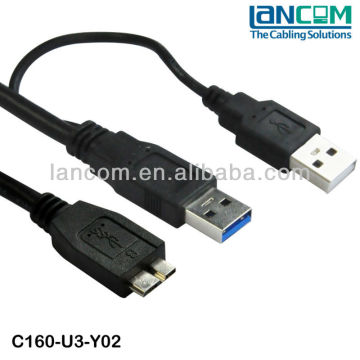 New Design Super Speed USB 3.0 Y Cable Micro BM/AM+AM