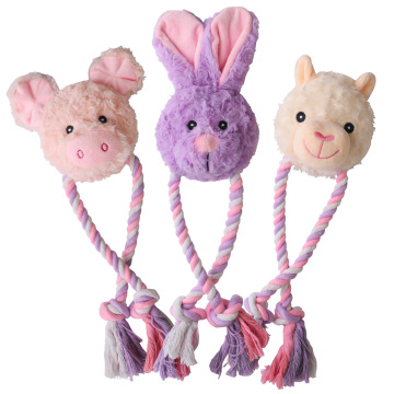 D KING Stuffed Rabbit Squeaky Pet Toy - Durable Rope Dog Chew Toy