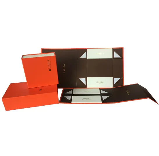 Custom logo orange foldable paper gift box packaging