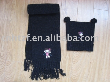 100% acrylic spangled chenille knitted hat and scarf