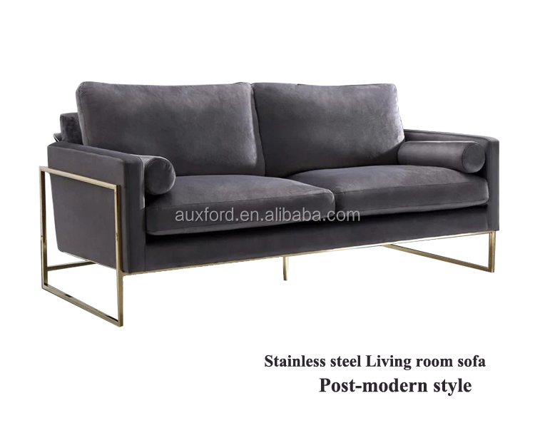 Furnitur ruang tamu emas modern kontemporer abu -abu biru loveling 3 kain beludru sofa kursi