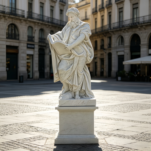 Monumental Greek Scholar Marble Sculpture with Fabric Detail