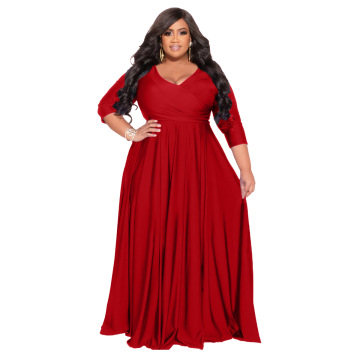 2024 Hot Selling Oversized Plus Size Women's Solid Color V-Neck Wedding Formal Dress