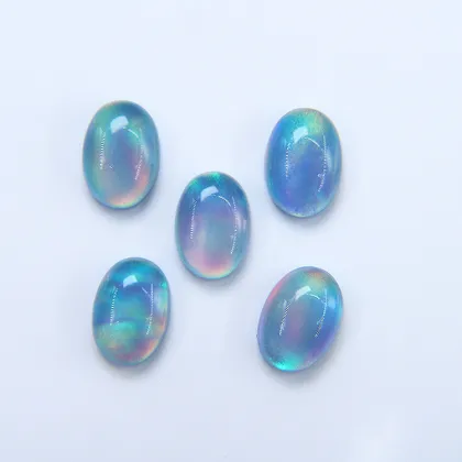 Synthetic Aurora Opal White Crystal Egg Shaped Plain