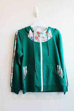 2016 High Quality 100% Cotton Hoodies Sports Suit Sweatshirts with Flower Design For Women Color Green