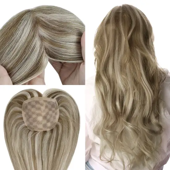 Full Shine Lace Human Hair Topper Piece 13cm*13cm For Women Highlights #P8/60