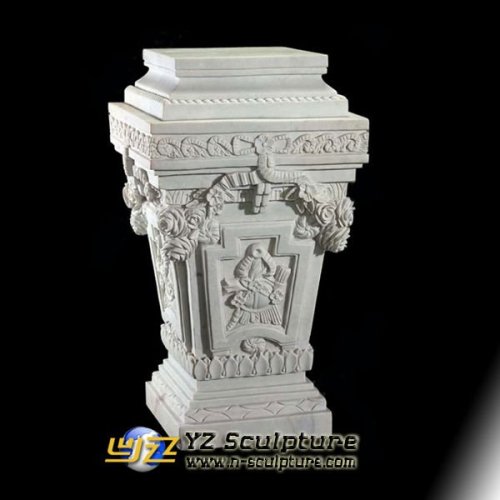 Antique Hand Carved White Stone Pedestal Sculpture