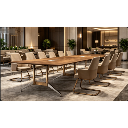 Mesa de reunião grande e moderna com pernas de alumínio