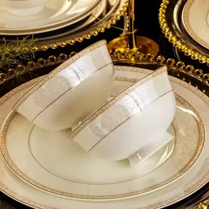 58-Piece Luxury Golden Bone China Tableware Set - Eco-Friendly and Sustainable Royal Porcelain Plates