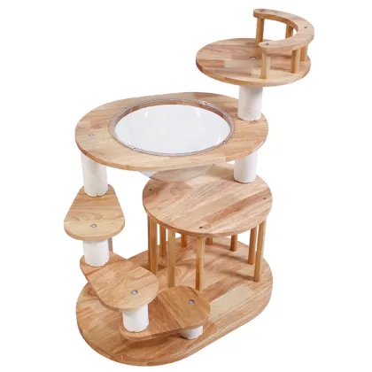 Solid Wood Rattan Cat Tree with Condo