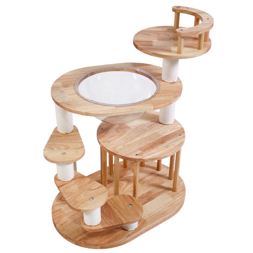 Solid Wood Rattan Cat Tree with Condo